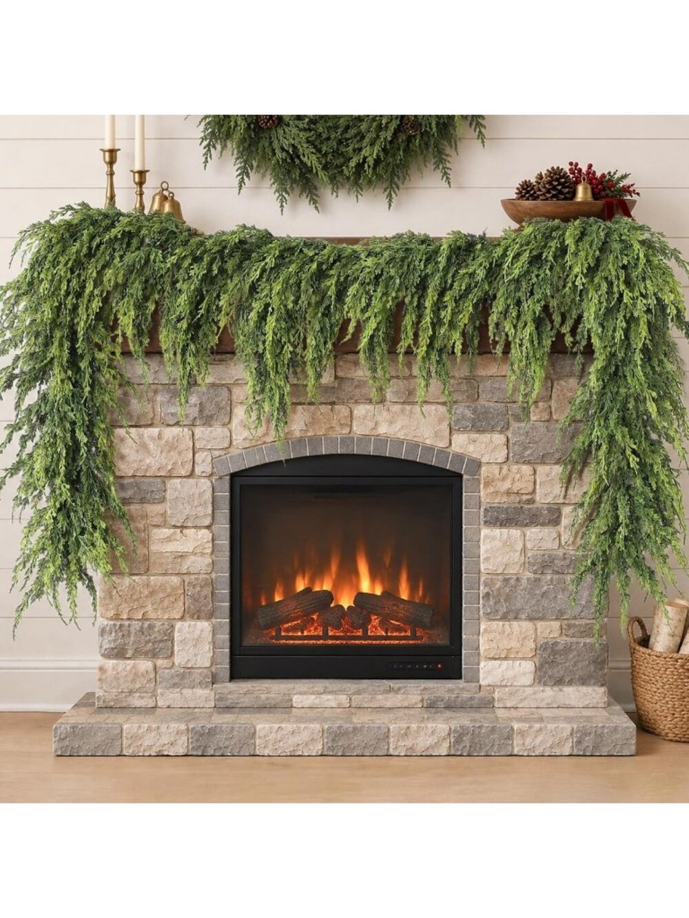 9FT 1Pcs Artificial Cedar Pine Garland Christmas Greenery for Mantle Decor